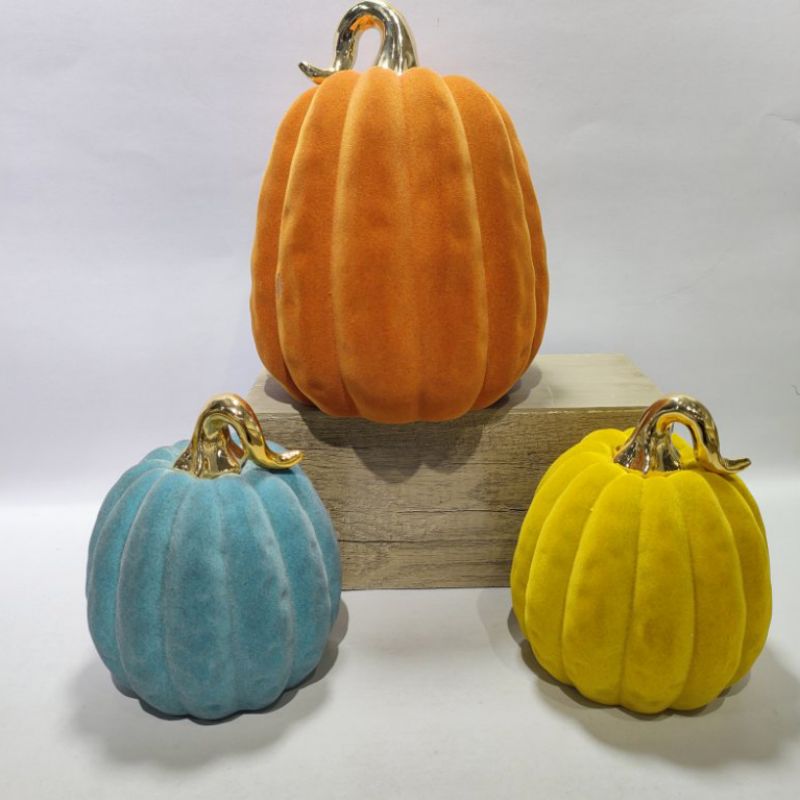 Halloween Decorative Flocked Pumpkin Ornaments