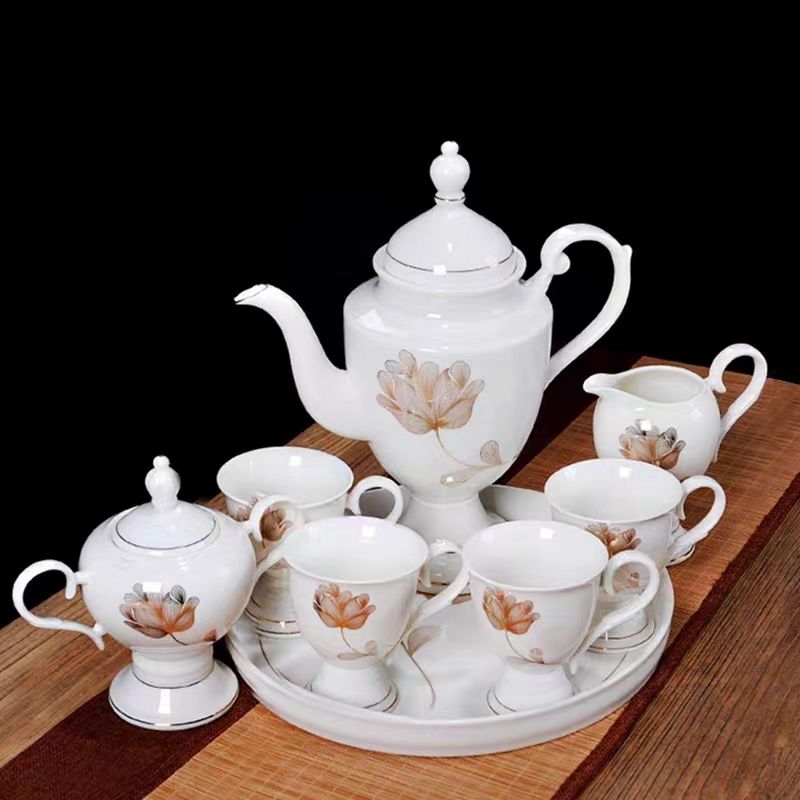 Gold Stamping Printed European Style Afternoon Tea Coffee Ceramic Tea Set